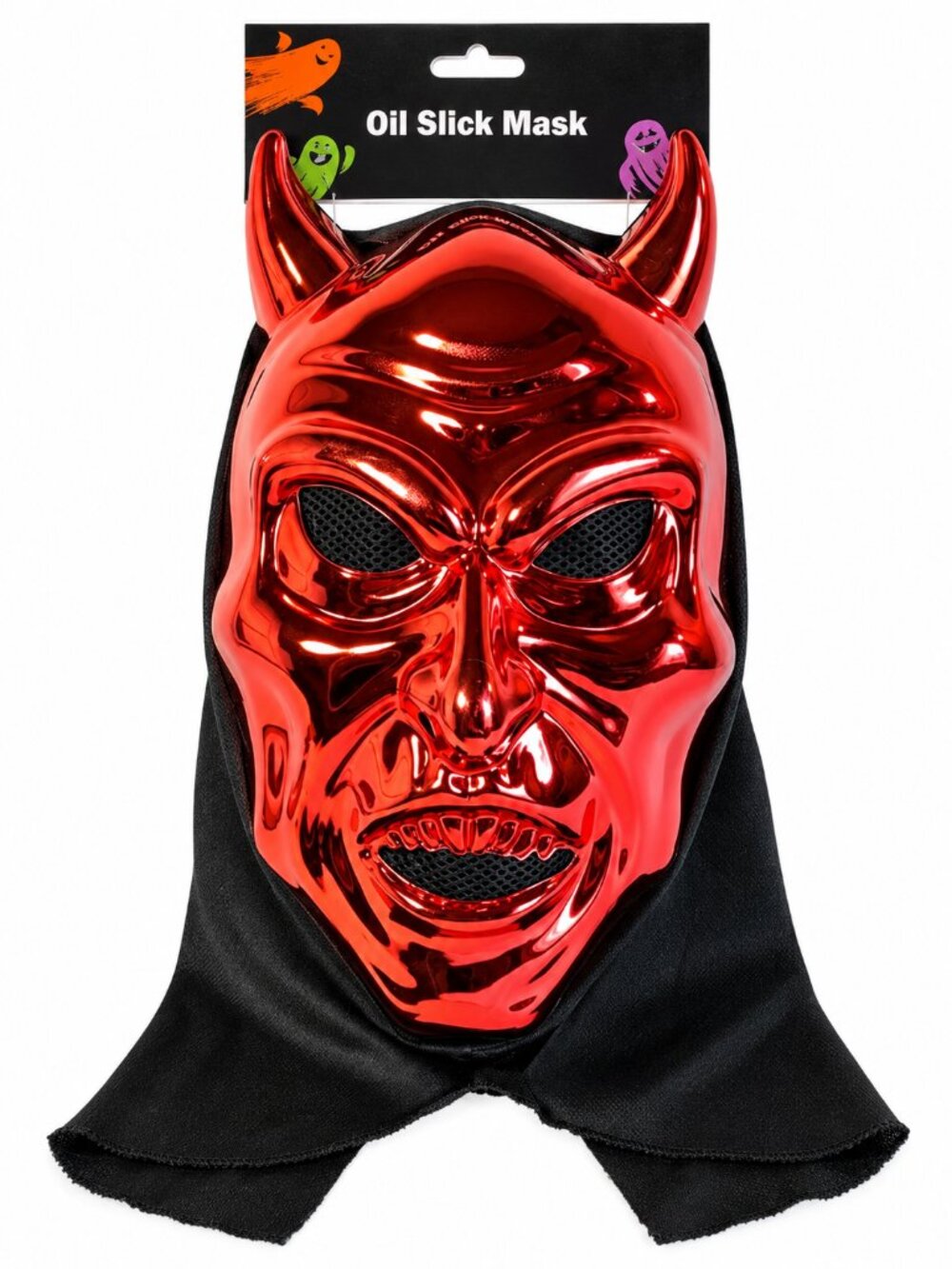 Oil Slick Metallic Red Devil Demon Mask w/ Black Hood Adult Halloween NWT